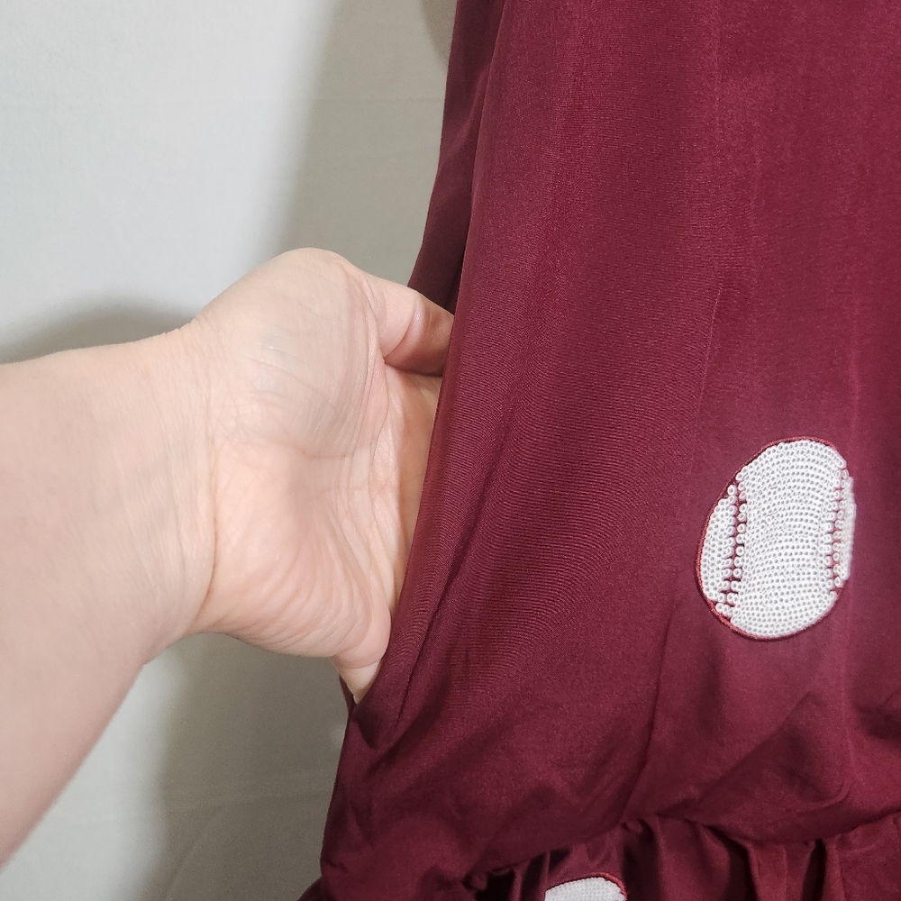 Maroon Baseball Print Ruffle Mini Dress - Picture 6 of 12